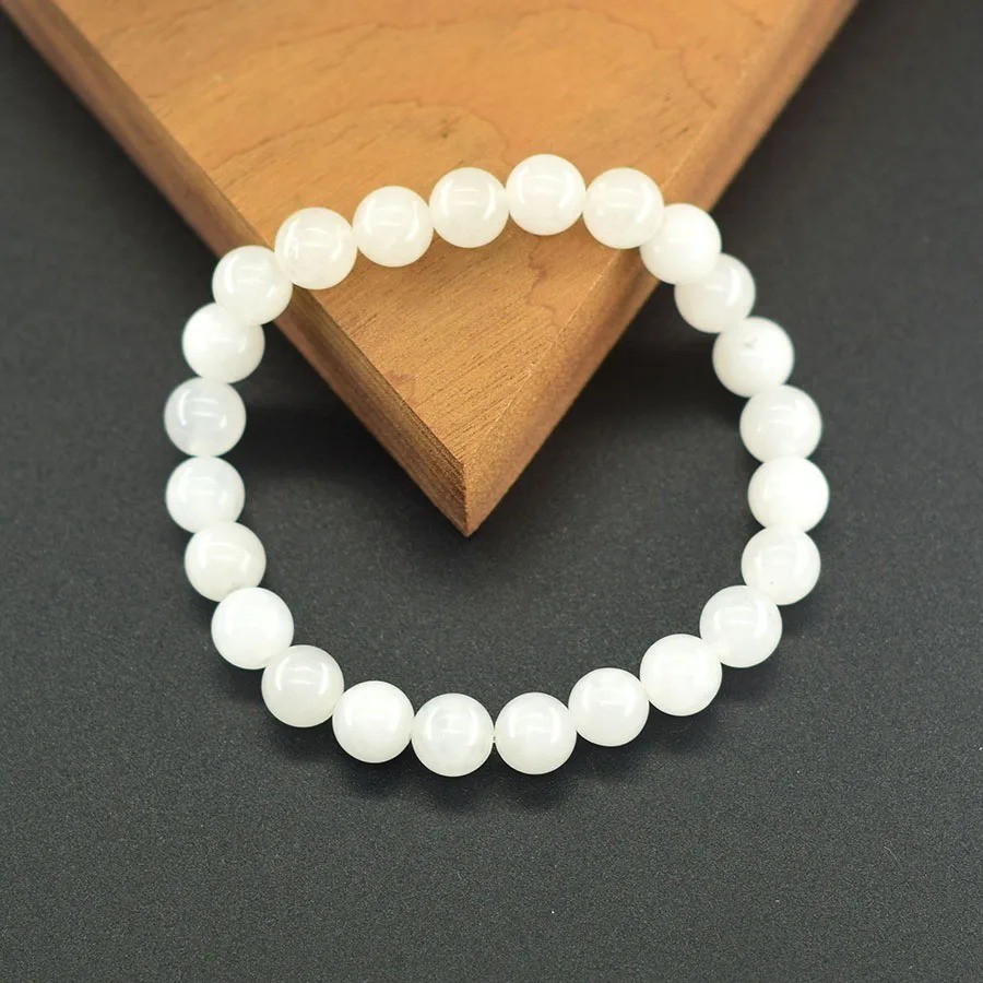 Natural White Jade Bead Bracelet Elastic Yoga Meditation Unisex