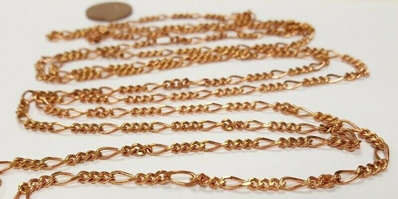 3 FEET VINTAGE SOLID ROSE BRASS FIGARO THIN LINK 3mm. WIDE CHAIN D446