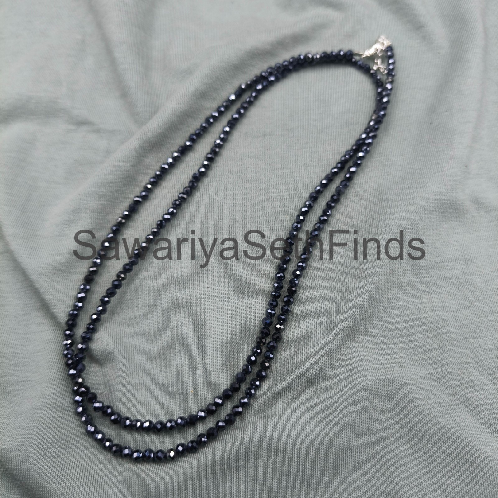 Black Spinel 3mm Faceted Necklace, Minimalist Sterling Silver Clasp, Handmade