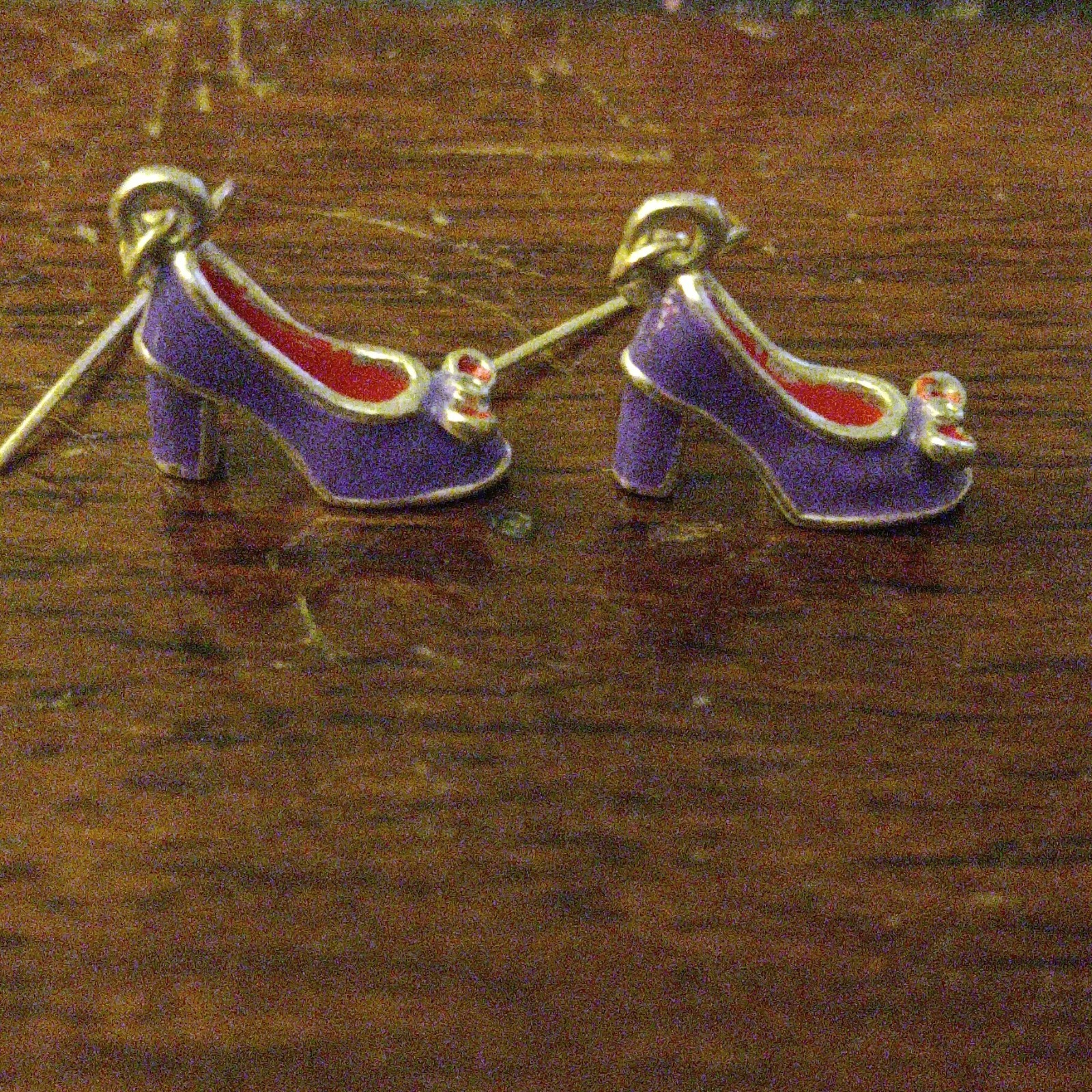 Purple And Red Enamel High Heel Shoe Dangle/Drop Hook Earrings