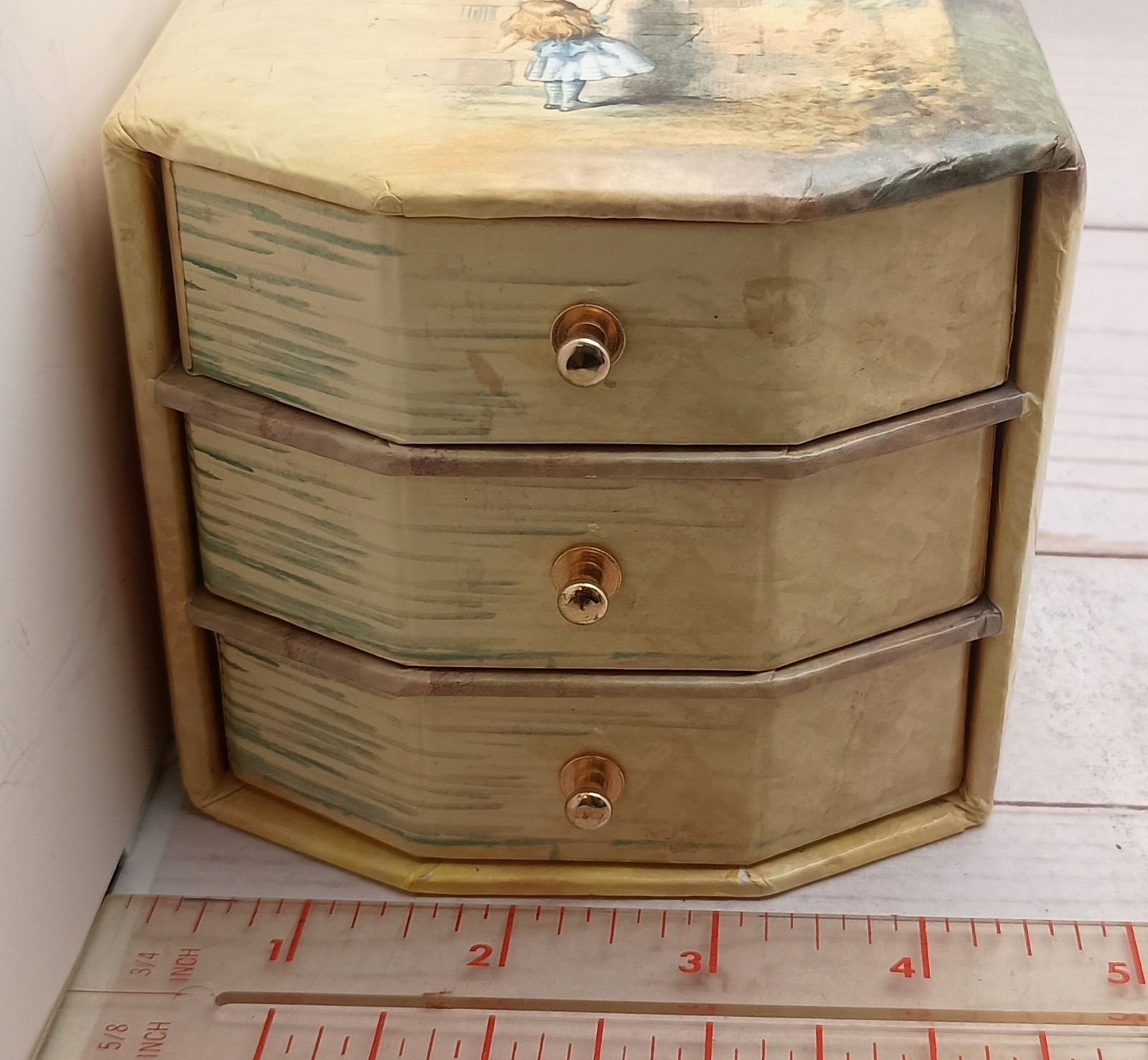 Vintage Alice In Wonderland Cardboard Drawers/Jewelry Box Rossler Papier 3.75″