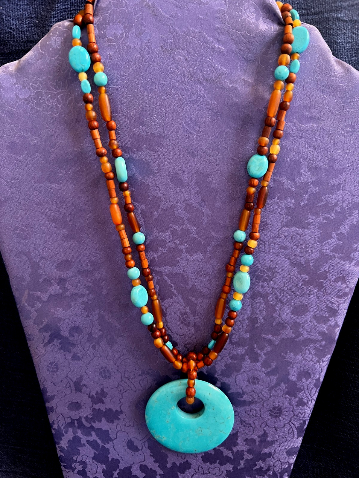 Beaded Necklace 17.5 To 19.5 Inches Long Lobster Clasp Turquoise Blue Brown