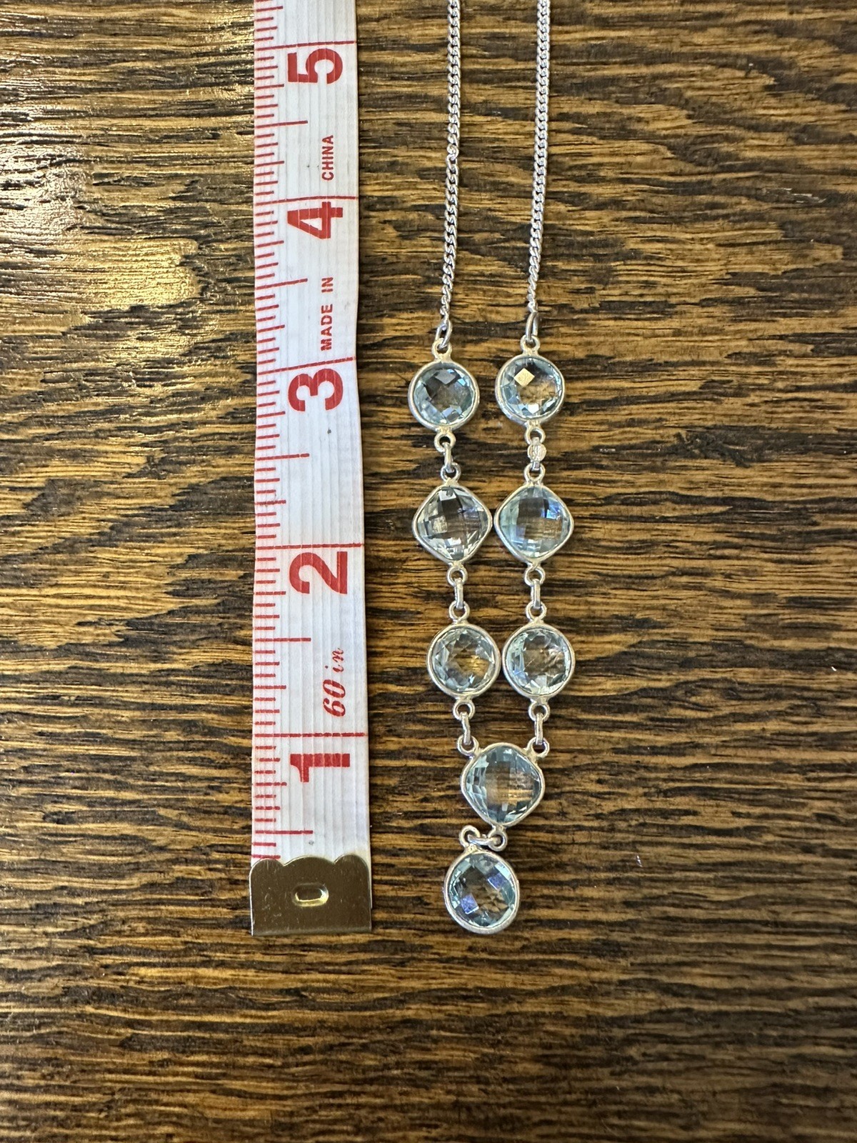 Sterling Silver 8 Faceted Aquamarine Colored Stone Necklace 16 in with 2 in ext