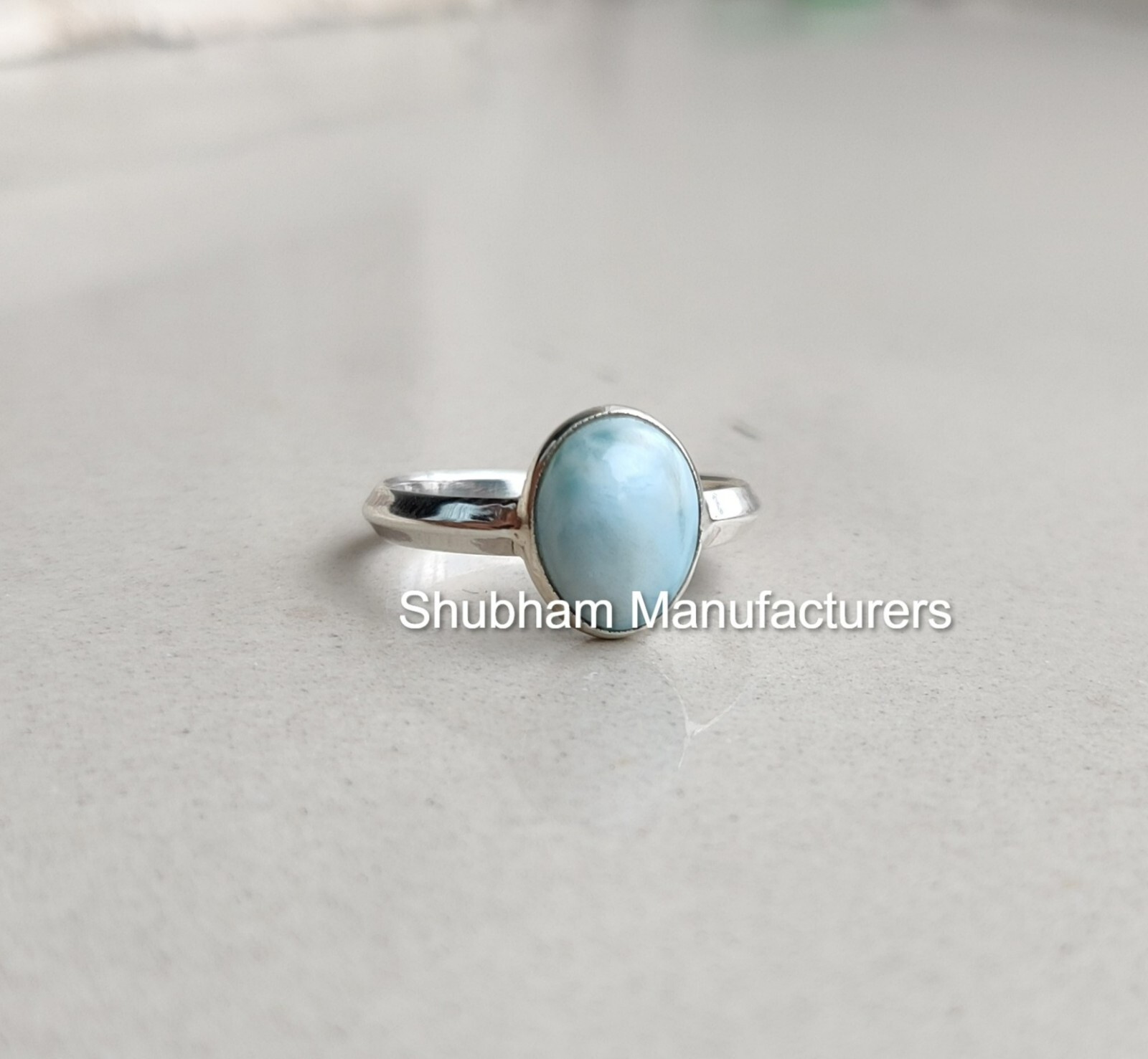 Natural Larimar Gemstone Ring Knife Edge Silver Minimalist Birthstone Jewelry