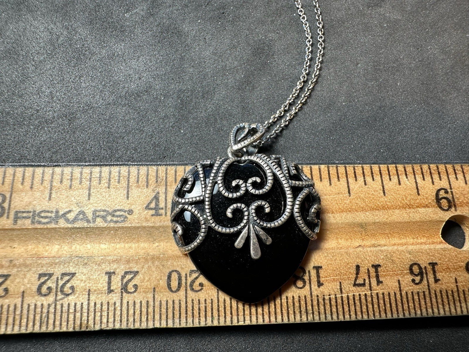 6.00g Vintage 925 Sterling Silver Black Heart Filigree Italy Necklace M 18 in