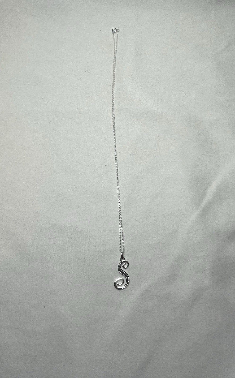 925 Sterling Silver Cursive Initial Letter S Pendant Necklace 17.75 In 1.59g