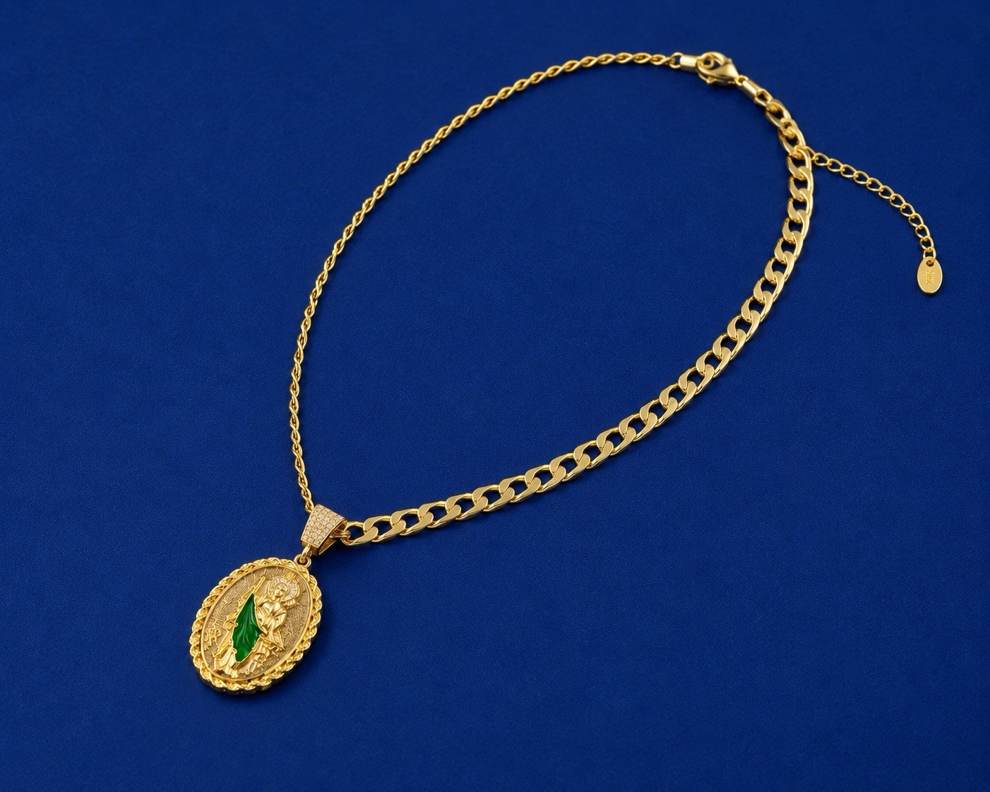 Gold Plated none tarnished Curb Oval Religious Medal Pendant Necklace