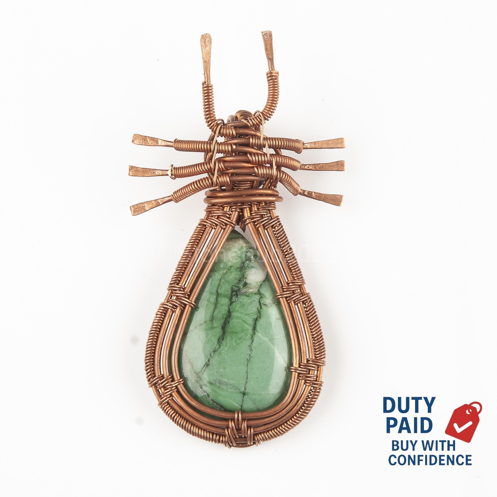 PEAR Genuine Verasite Copper Wife Art Deco Birthday Engagement Wire Wrap Pendant