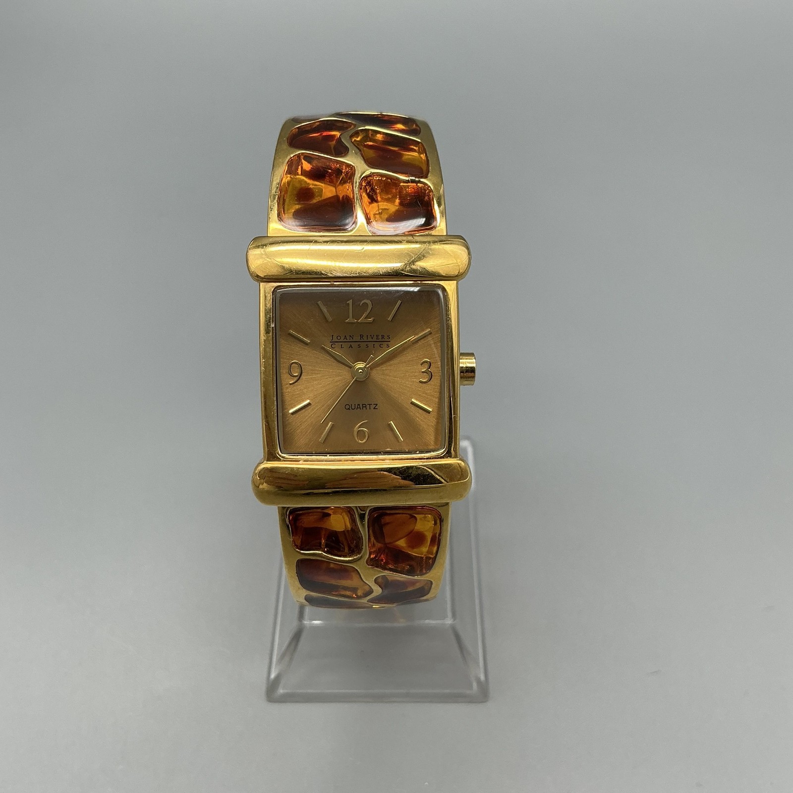 Joan Rivers Womens Watch 24mm Gold Dial Faux Tortoise Resin Bangle New Battery
