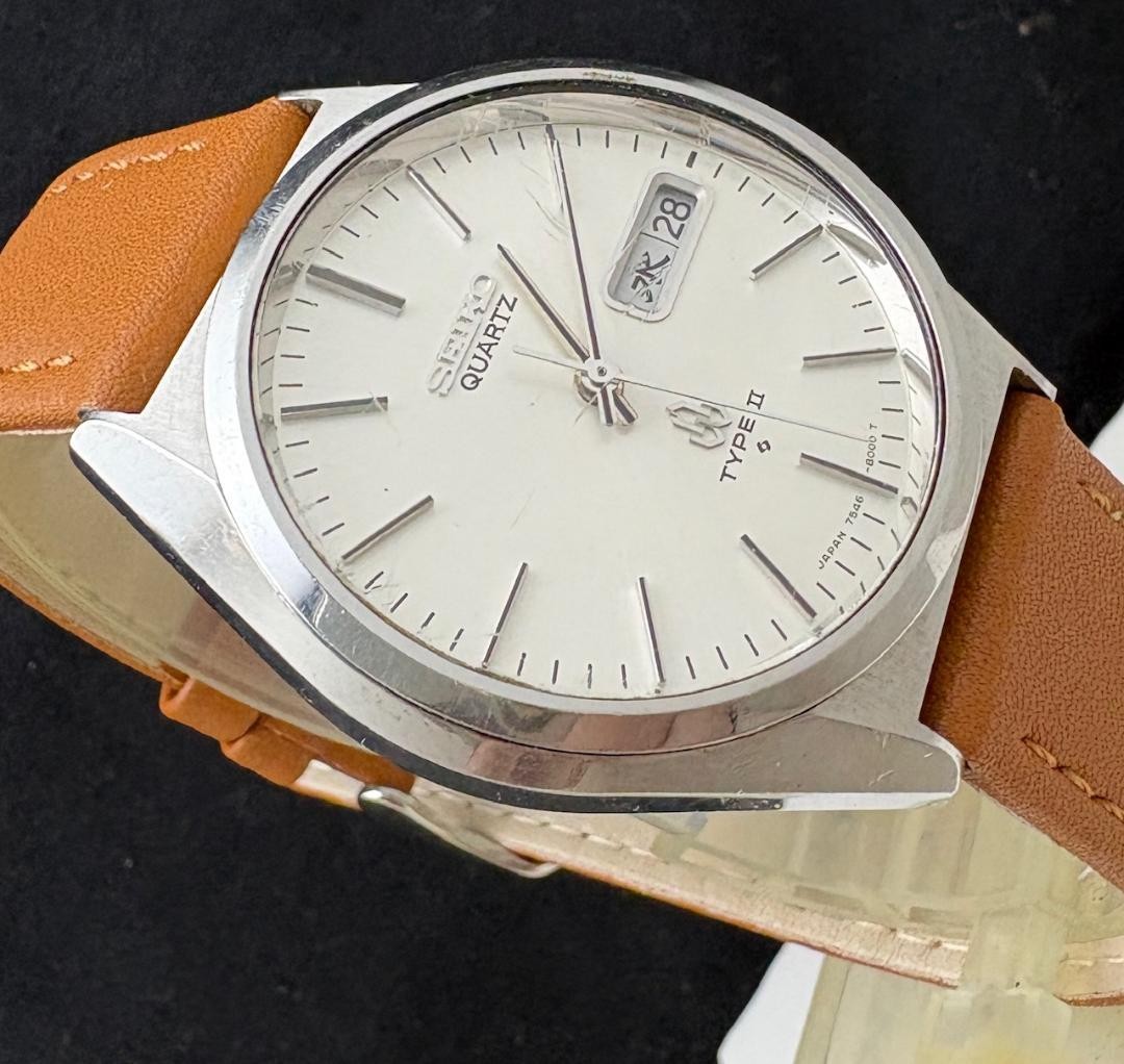 Seiko Type II 7546 8000 Quartz Watch 35mm 1.38in Vintage 1977 Working Japan