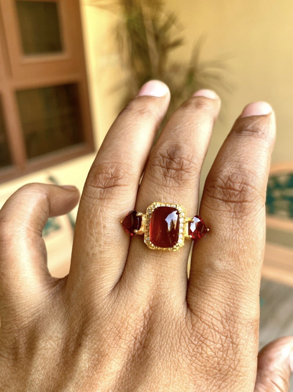 Natural Orange Hessonite Garnet Solid 925 Sterling Silver Statement Ring