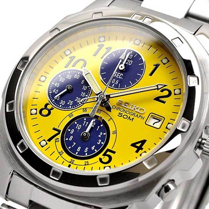 Seiko Chronograph SND409 Quartz Yellow Dial 38mm Watch