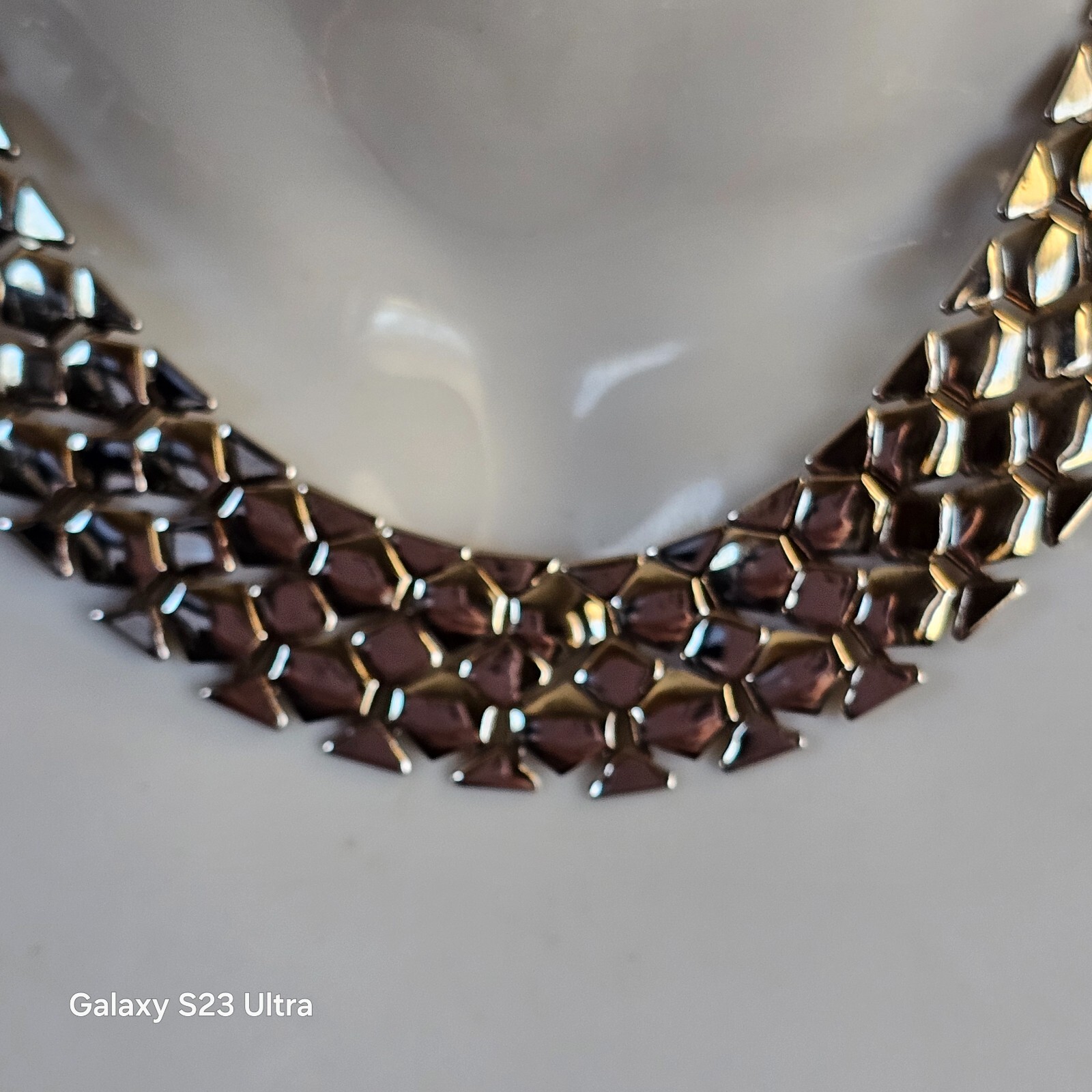 Vintage Honeycomb Flexible Necklace & Post Earrings Set Silver Plated 17″x3/4″