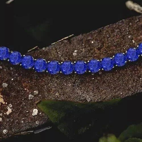 15Ct Round Lab Created Blue Sapphire Men’s Tennis Bracelet 14K White Gold Plated