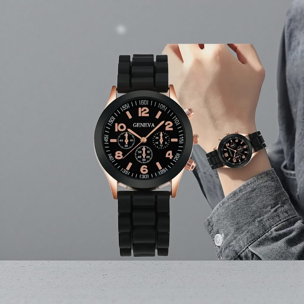 Women’s Casual Quartz Watch Black| Silicone Strap | Alloy Case | Everyday Wear