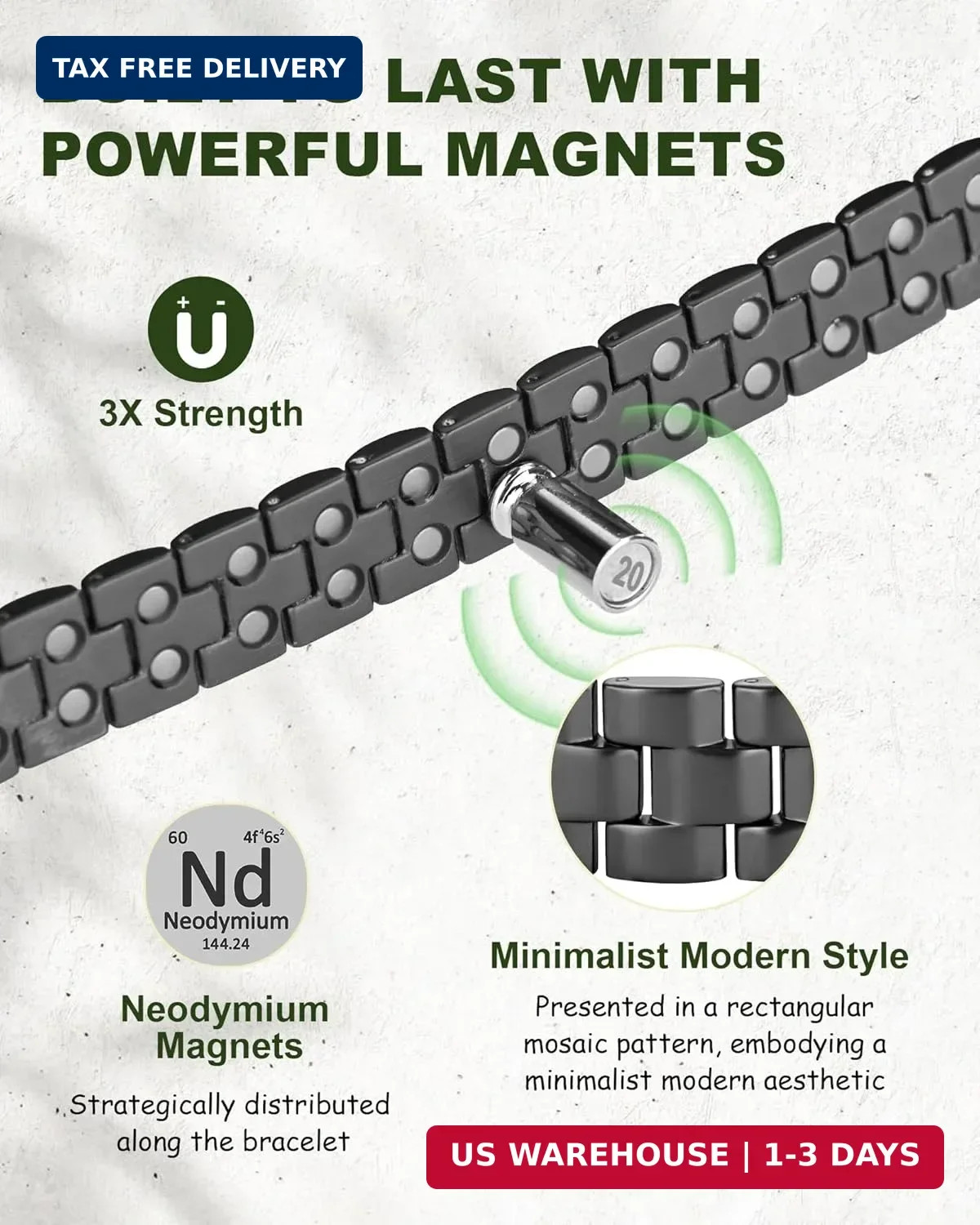 MagEnergy Mens Copper Magnetic Bracelets, 99.9% Pure Copper Bracelet with Double