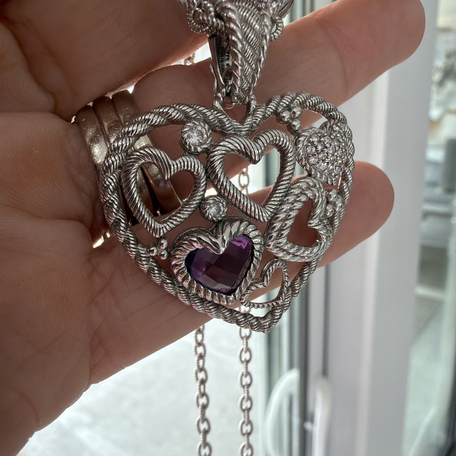 Judith Ripka Heart Pendant Purple Amethyst Multi Use Extender Necklace