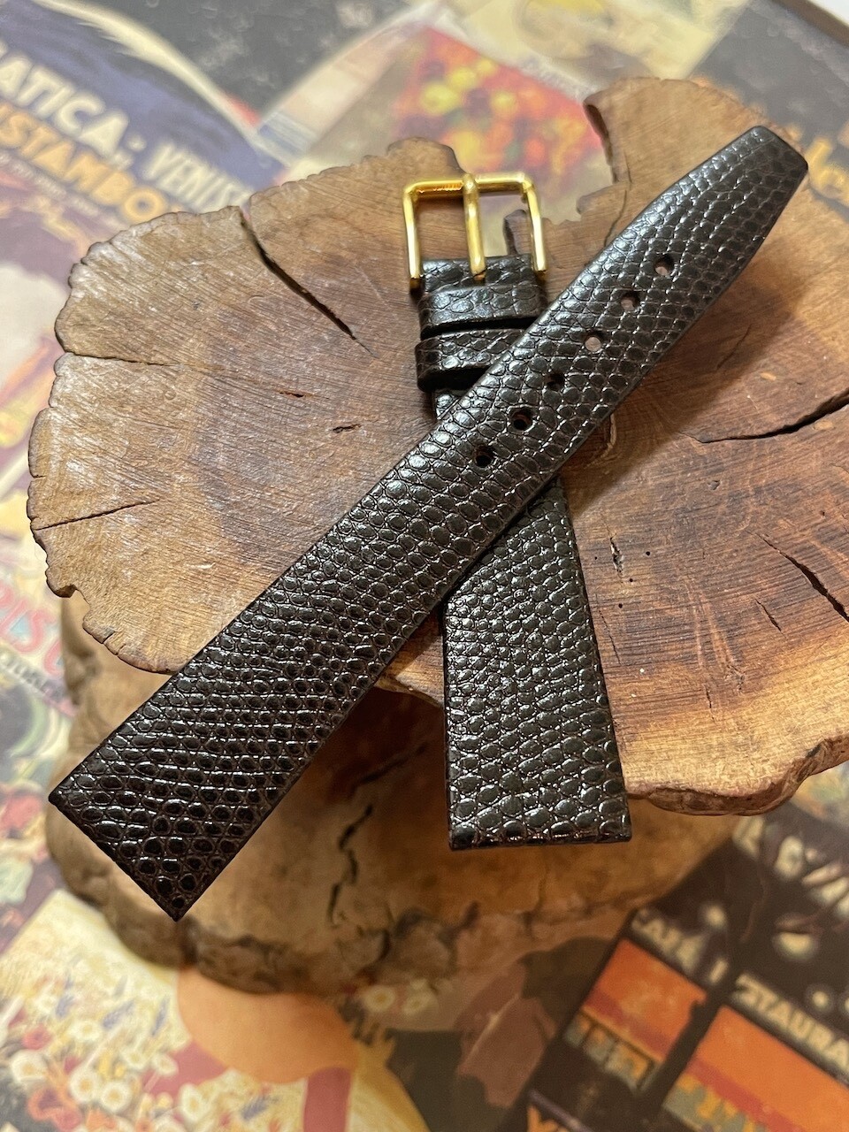 Exotic Skin pattern, price of leather 19mm Lizard Calf vintage watch band NOS