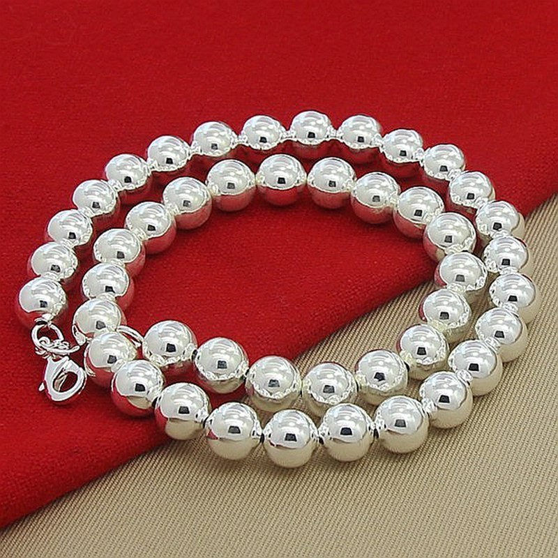 925 Sterling Silver Bead Ball Chain Necklace 4MM 6MM 8MM 10MM Men Women US