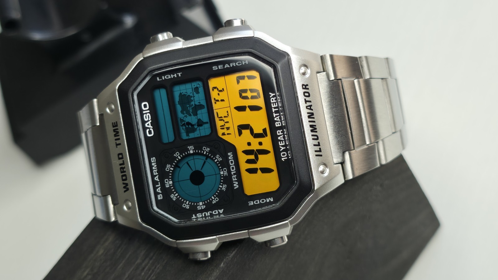 Casio AE-1200 “Latitude Blue” World Time- Stainless Steel – Oil Filled Hydro Mod