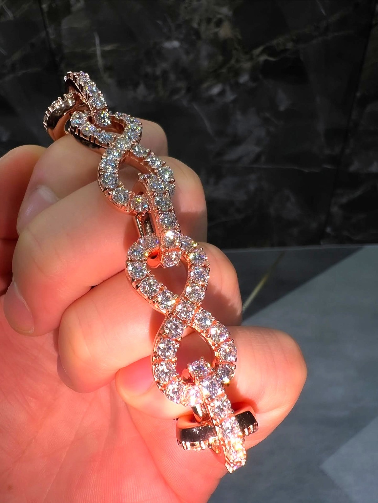 Moissanite Iced Out Infinity Link Bracelet Rose Gold Plated Silver Passes Test