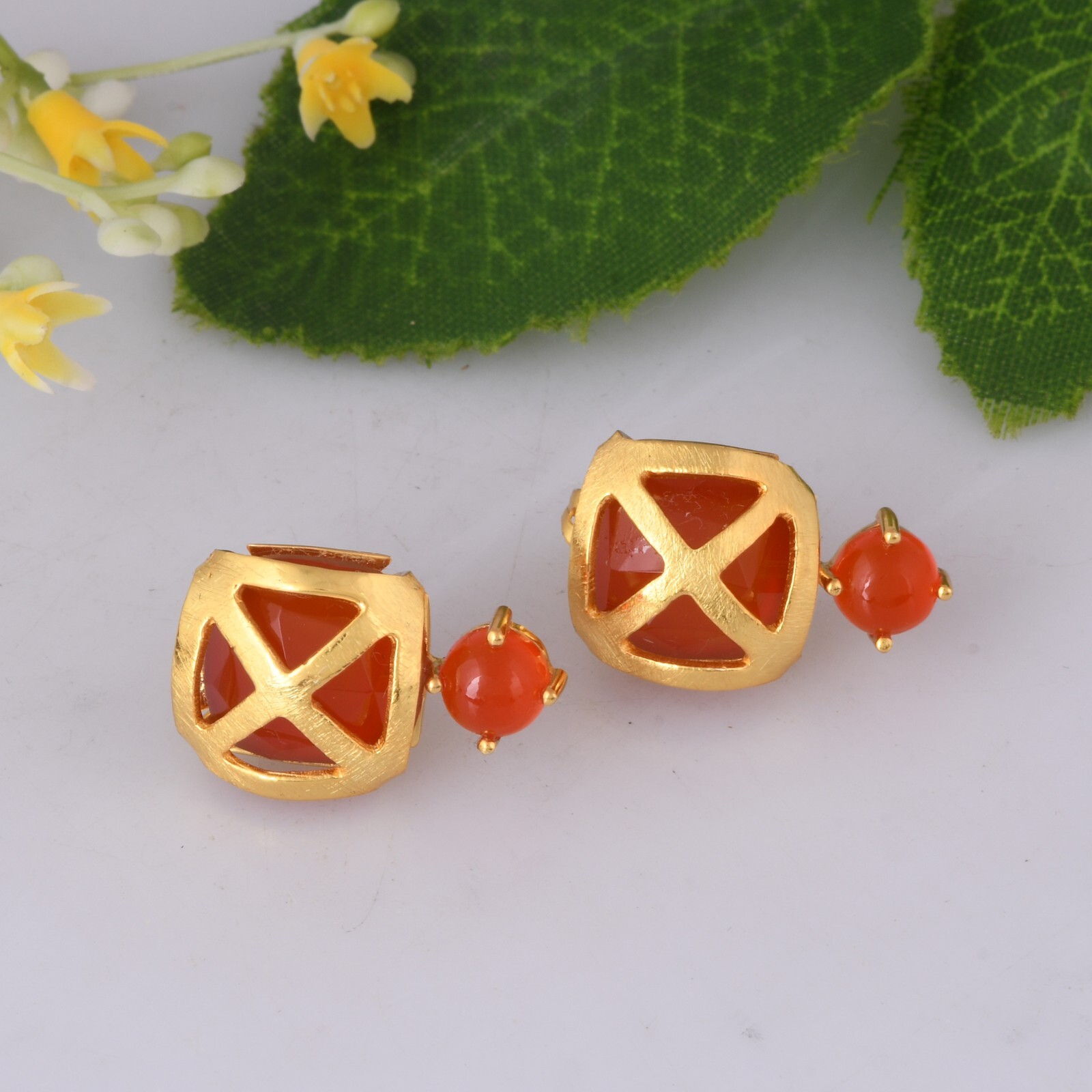 Carnelian Set Turkish Style Designer Stud Gold Earrings Jewelry For Women Gifts