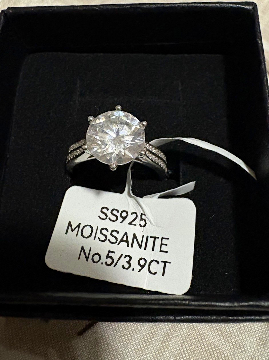 925 Sterling Silver Round White Moissanite Prong Engagement Ring 3.9 CT Size 5