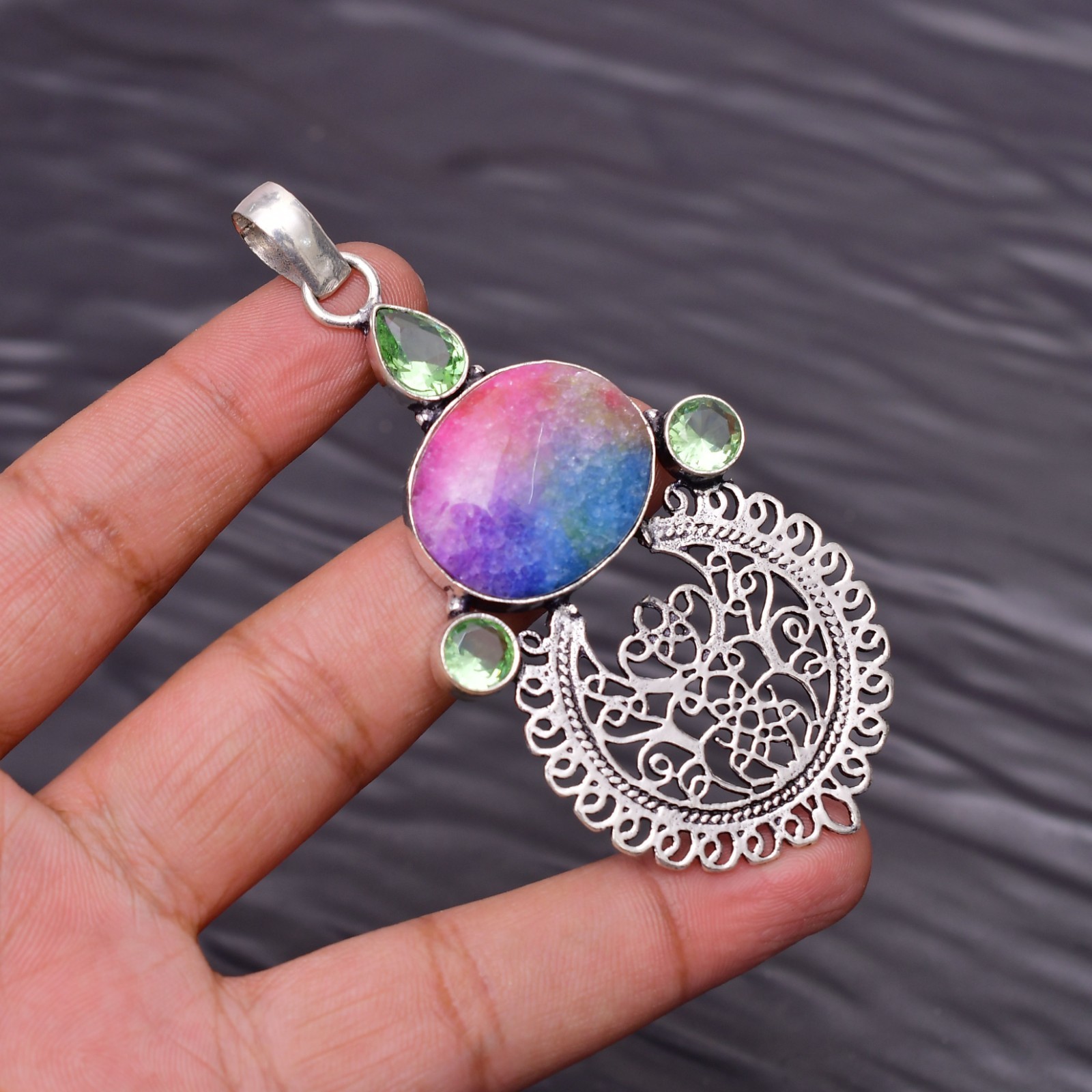 Solar Quartz Gemstone 925 Sterling Silver Jewelry Pendant 3.22″