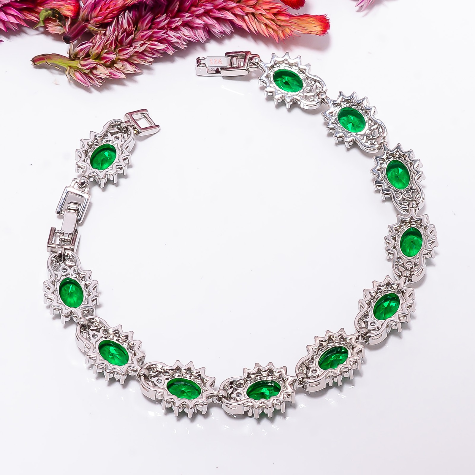 Chrome Diopside, CZ 925 Sterling Silver Adjustable Bracelet 7-8″ B131238
