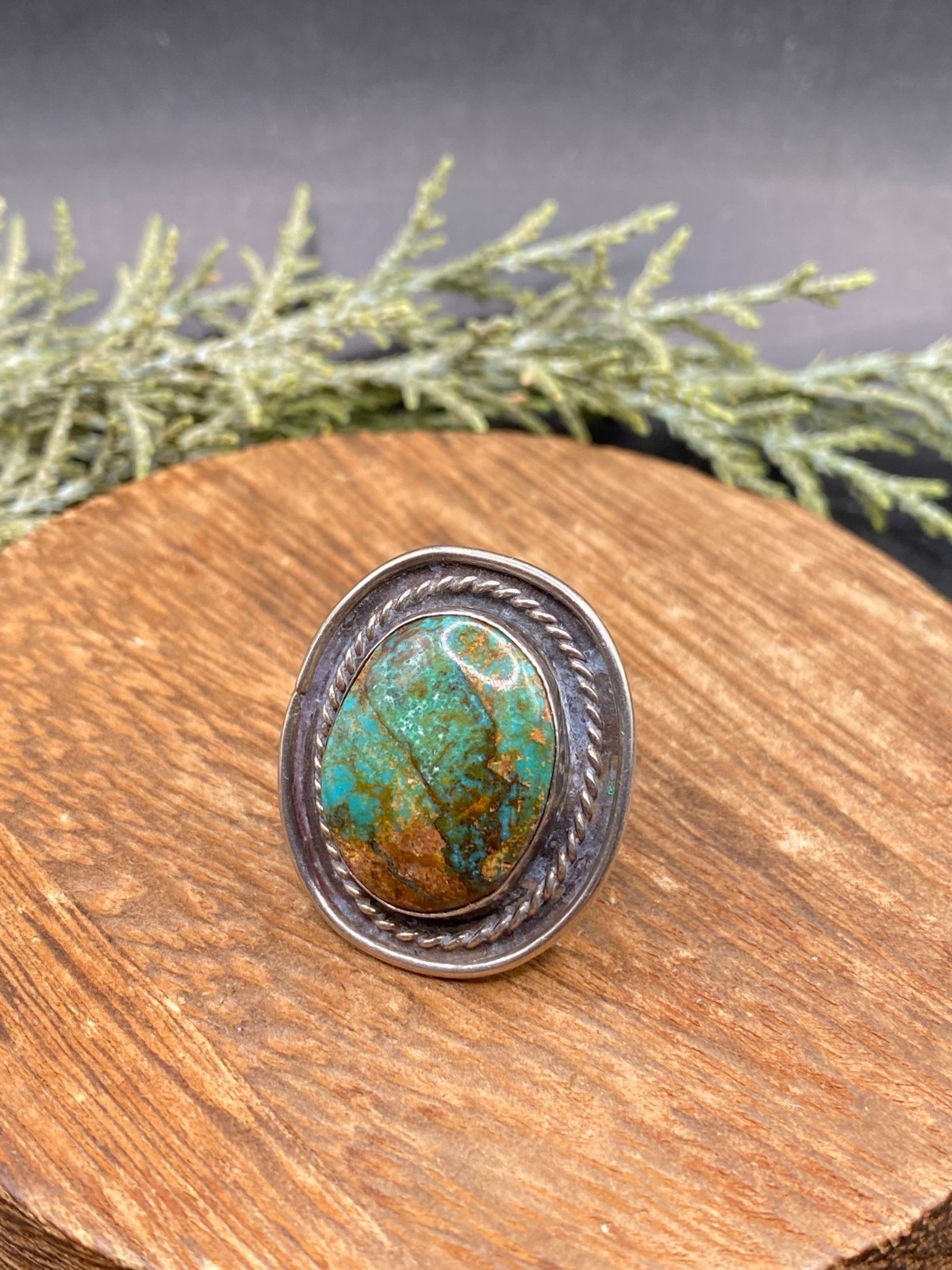 VTG Native American sterling green blue brown turquoise ring 7.38g – size 6.5