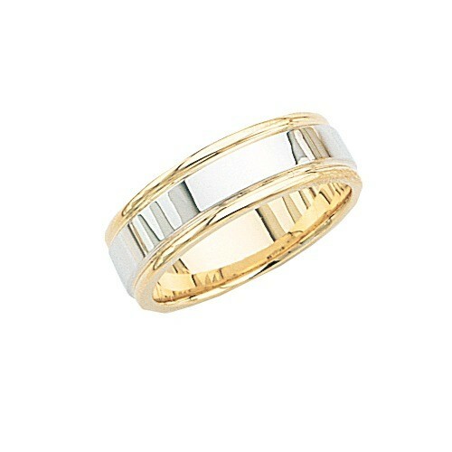 14k two Tone Gold Wedding Band Ring 7 mm size 4 to 13 Beautiful and comfort