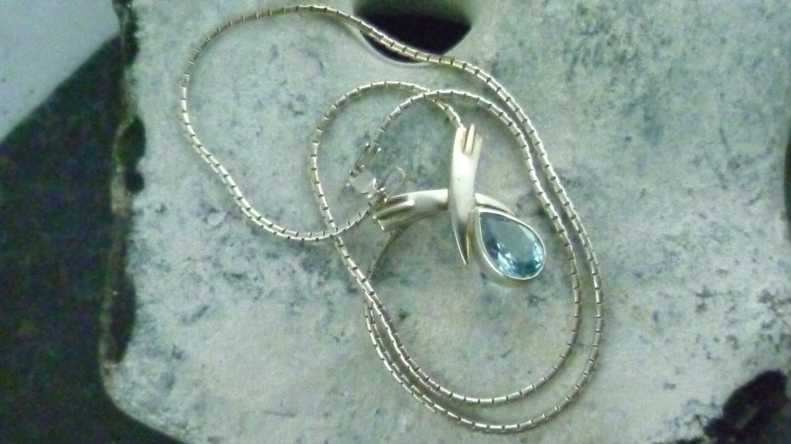 Delicate Light Blue Gemstones Pendant Necklace Italy 925 Sterling Silver