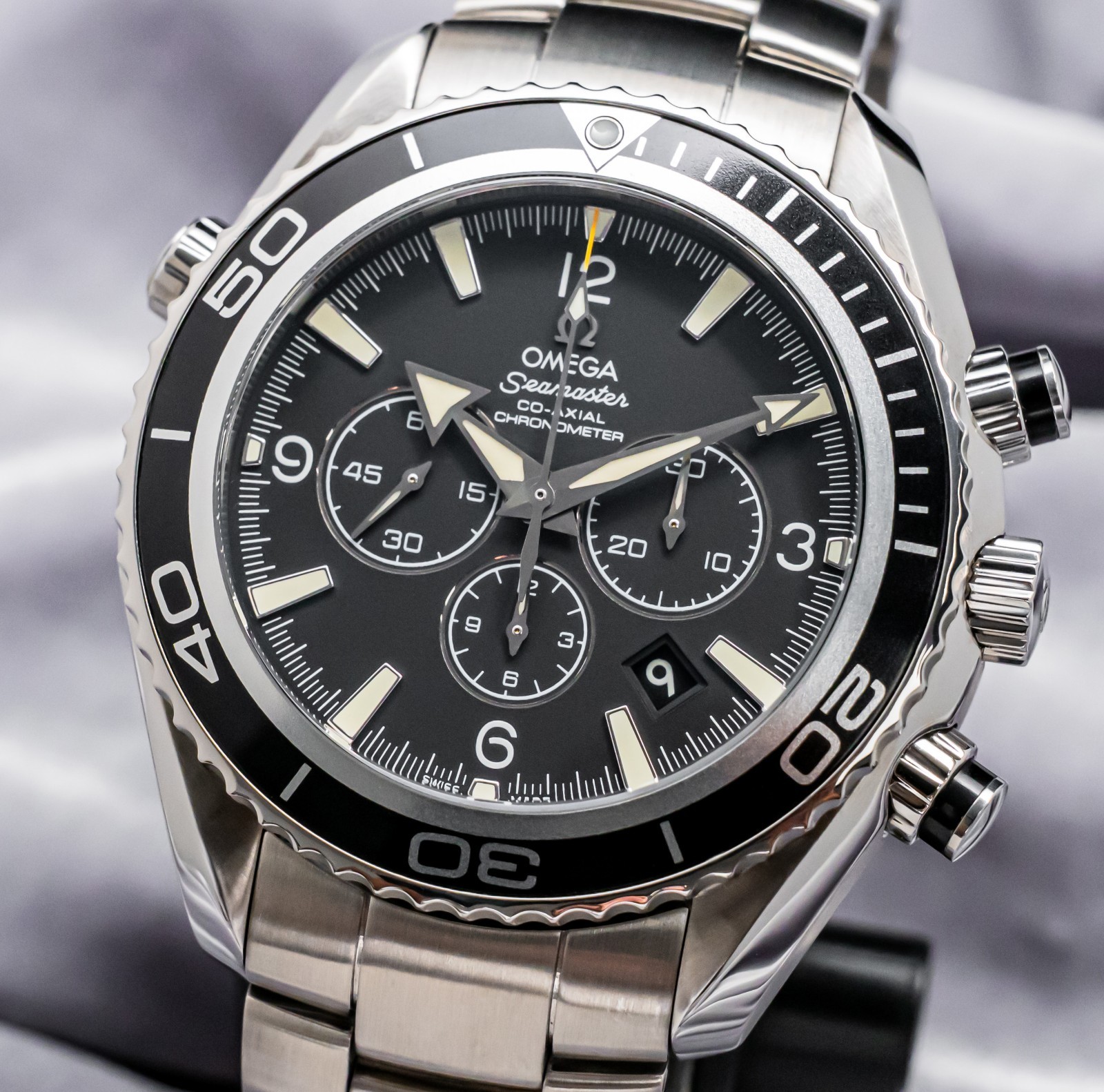 Omega Seamaster Planet Ocean Chronograph 45.5 mm Black Dial 600M Bracelet 2210.5