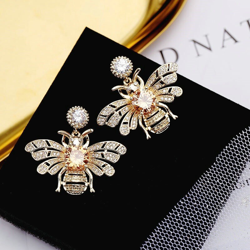 14k gold Exaggerated Honey Bee Stud Earrings 925 Silver post made