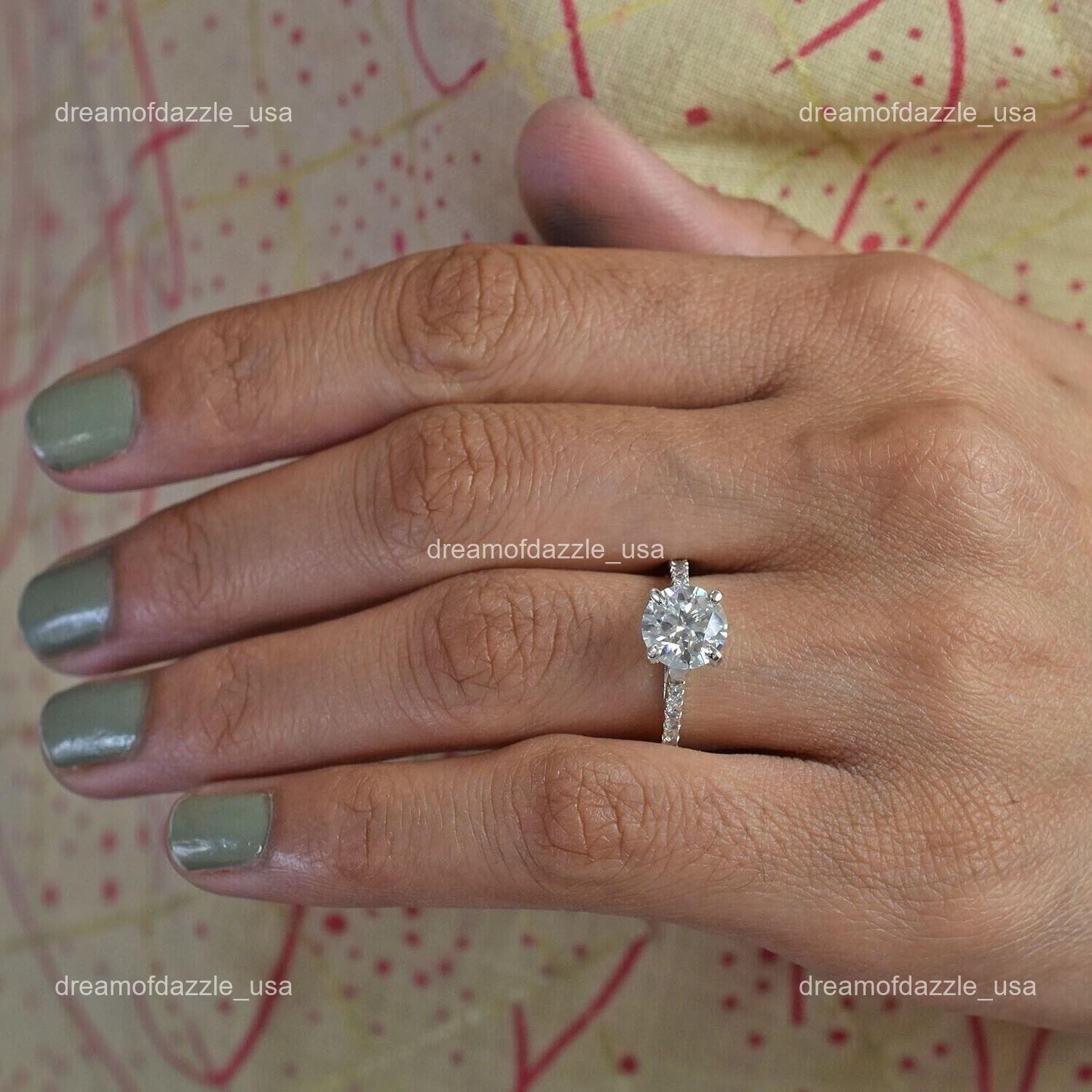 Diamond Resilient Lady Solitaire with Accents Sister Ring Jewelry 14K White Gold