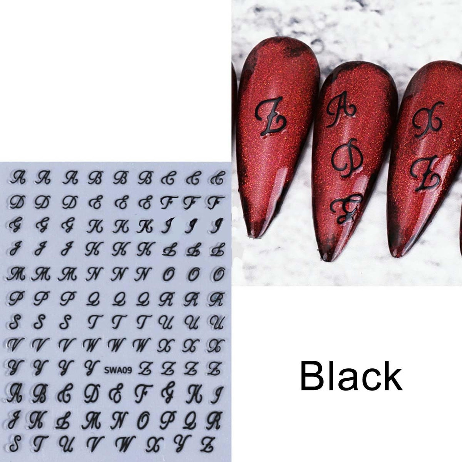 12 Sheets Letter Nail Stickers for Nail Art – Gold, Silver, Black, White Init…