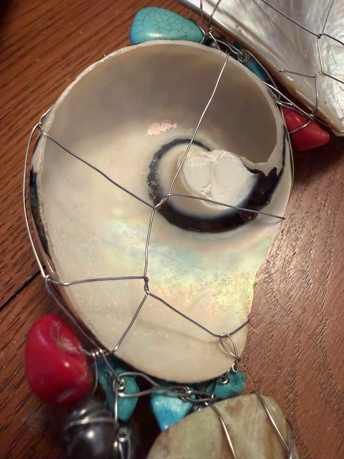 Nautilus Abalone Shell Turquoise & Beads Wire Wrapped Artisan Choker Necklace