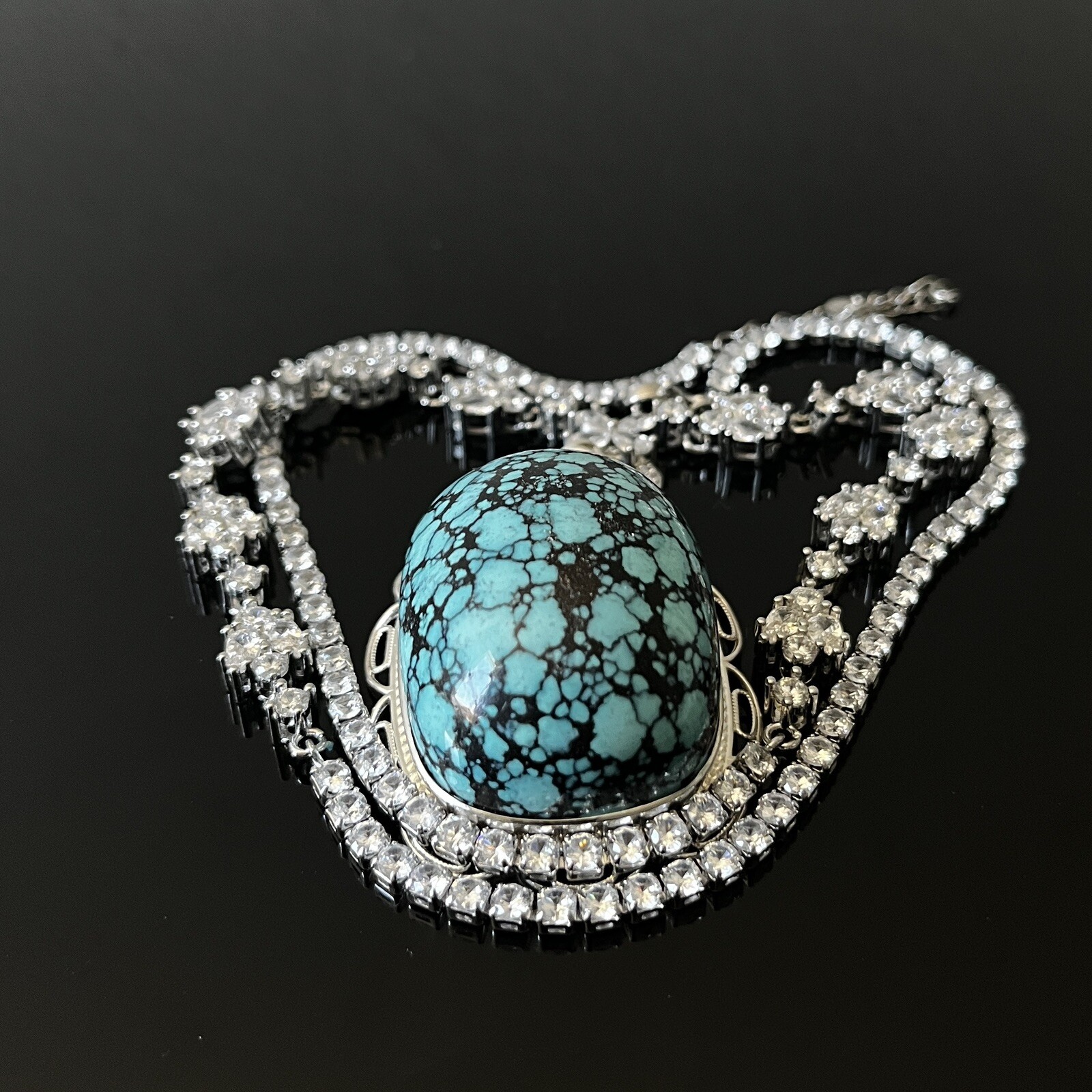 Natural Turquoise Lander Blue Gemstone Amulet Pendant Necklace Handmade Gift