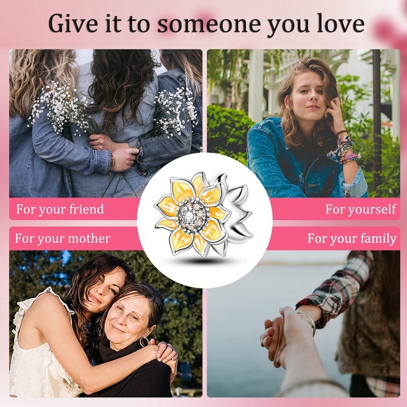 MULA European Silver Plated Charm CZ Enamel Cream Sunflower For Women Bracelet