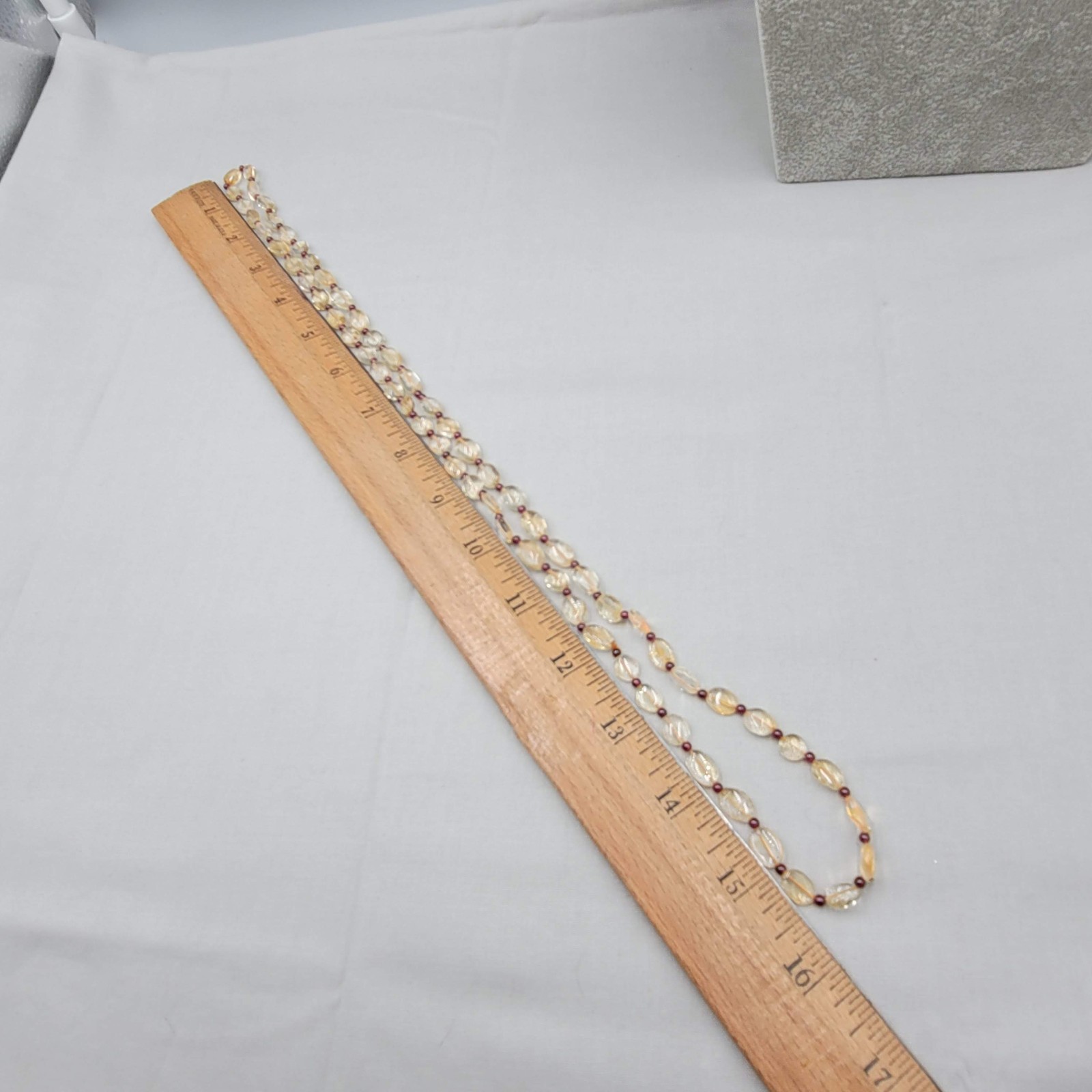 Pale Yellow Quartz Bead Purple Amethyst Spacer bead Necklace 32″