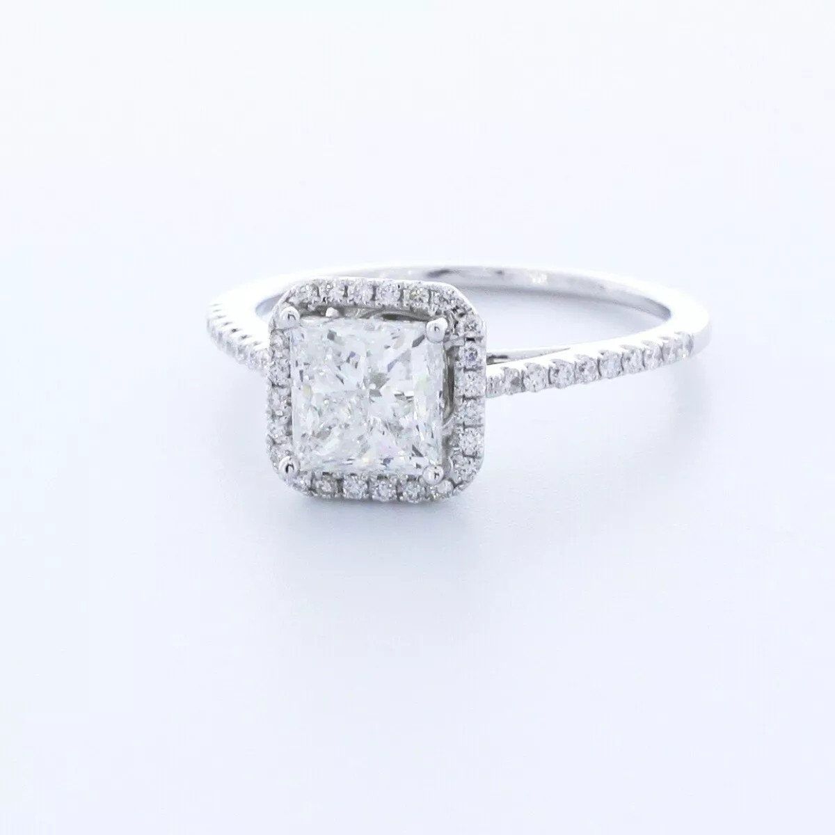 Engagement Ring 18K White Gold Halo 1.82 Carat Princess Lab-Grown Diamond D VS2