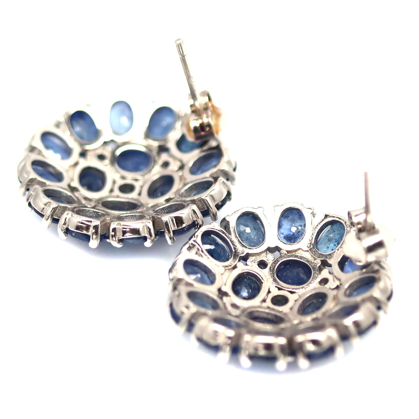 925 Sterling Silver White Gold Plated Blue Sapphire Earrings