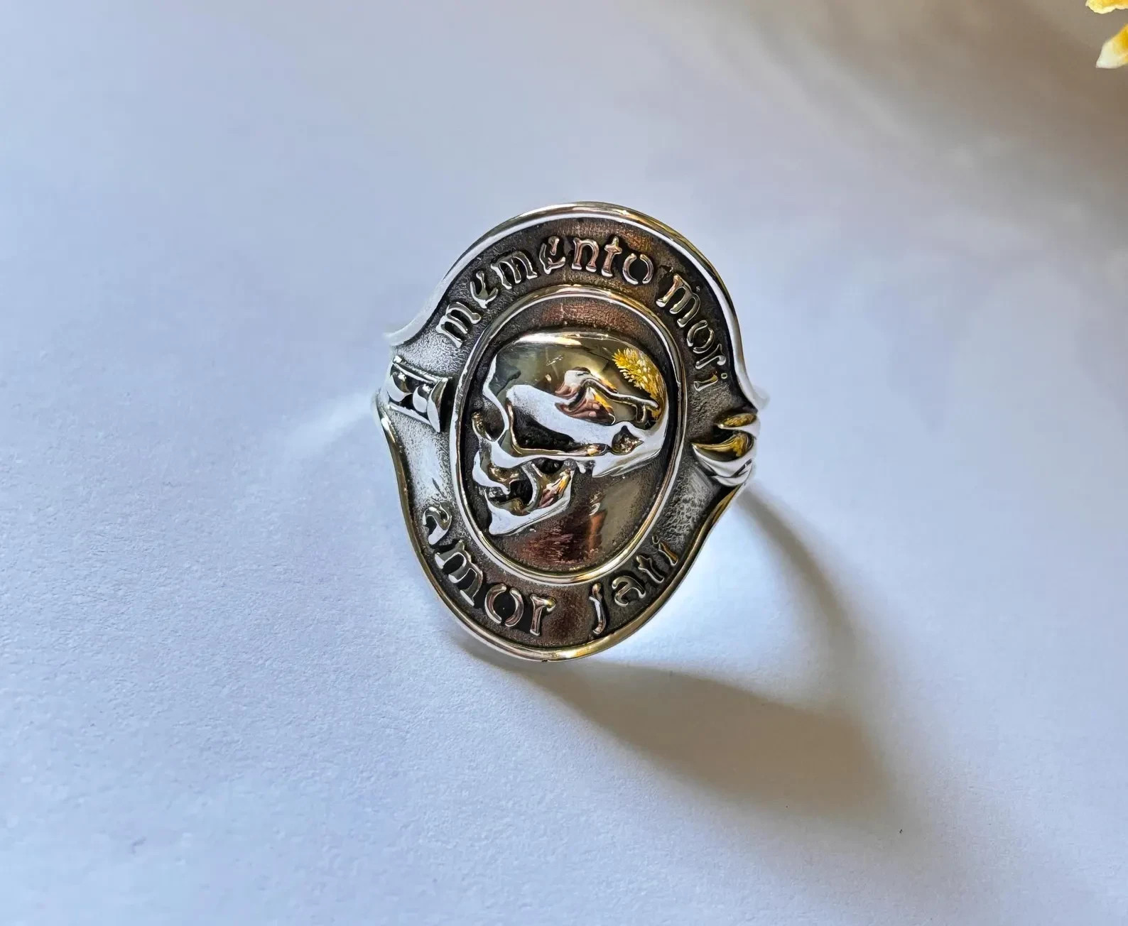 Memento Mori Skull Ring 925 Sterling Silver Gothic Statement Jewelry Gift