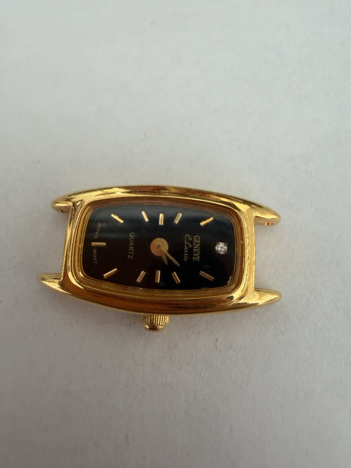 Geneve Vintage Classic Quartz Gold Tone Rectangle Black Dial Watch Head Only