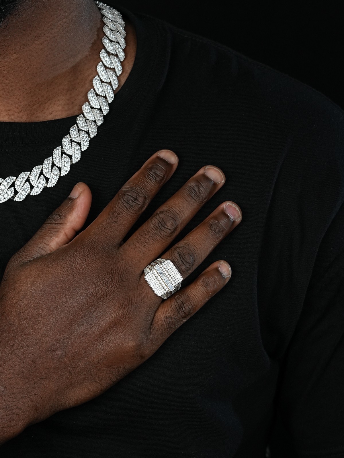 Men’s Hip Hop REAL ICY Solid 925 Silver 5ct Baguette CZ Pinky RING 14k Gold