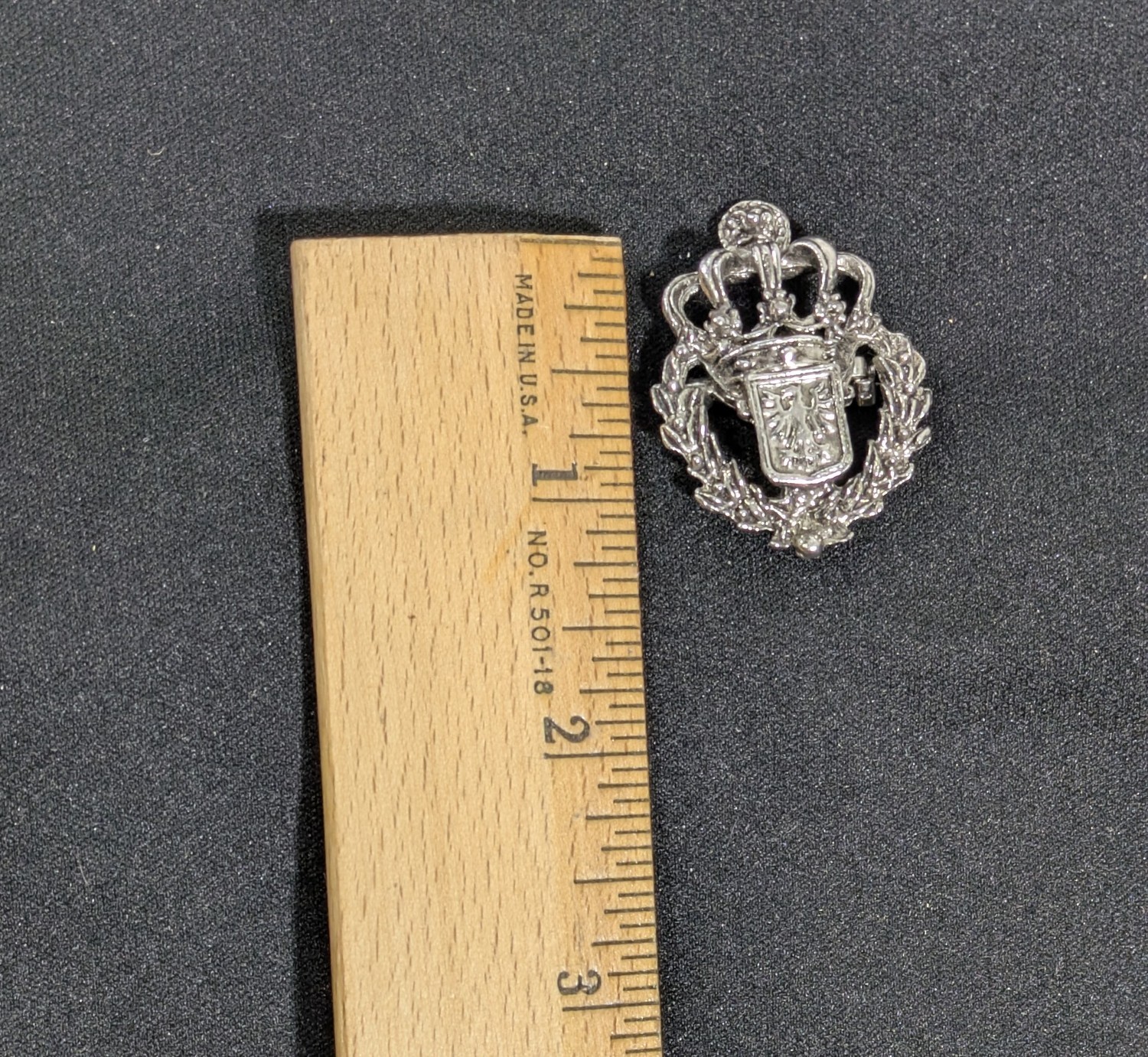 Vintage Stamped JC Crown Pontic Eagle Coat Of Arms Silver Tone Brooch Pin