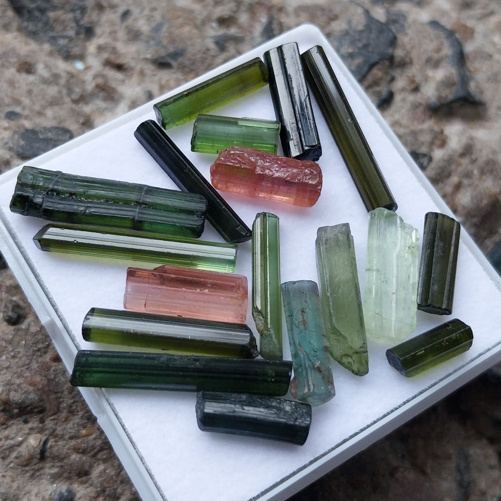 30 Carat Natural Multi Color Tourmaline Raw Rough Tube/Pencil 18 Piece Lot