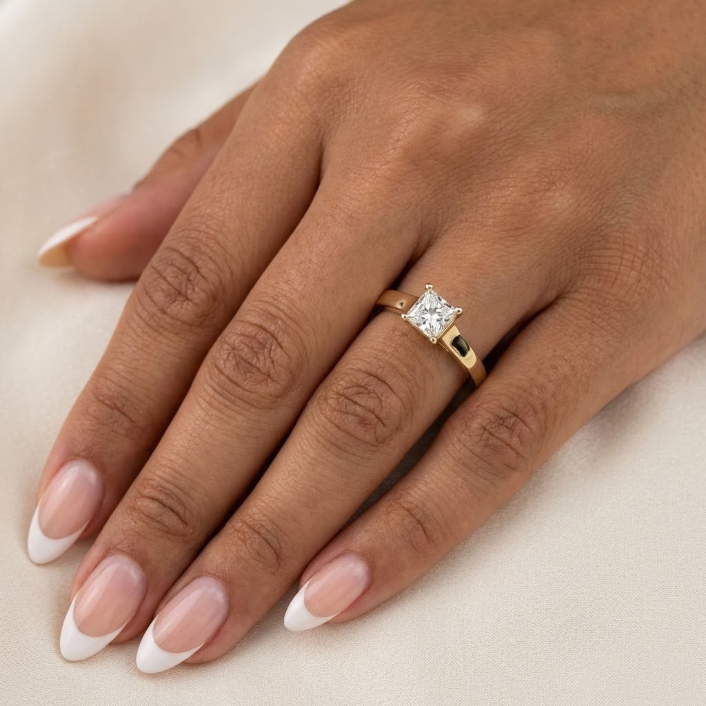 Solitaire Engagement Ring 14K Gold 0.85 Carat Princess Lab-Grown Diamond G VS2