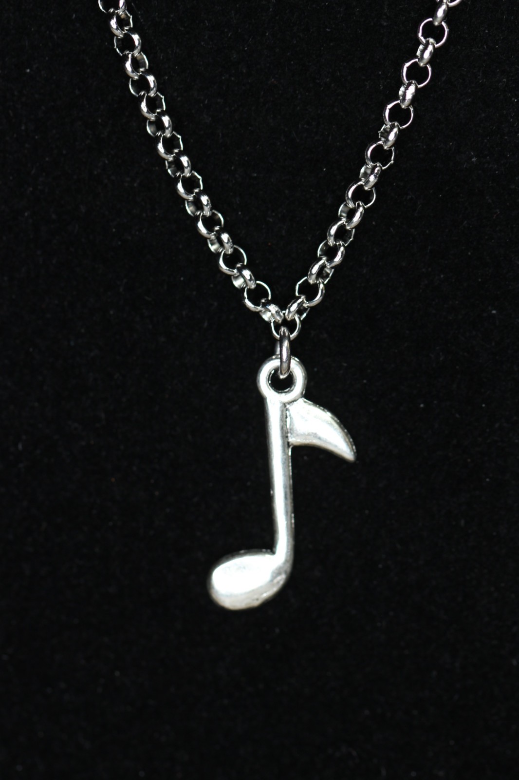 Music Note Necklace Silver Pewter Charm 1″ Pendant 3mm Stainless Chain 18″