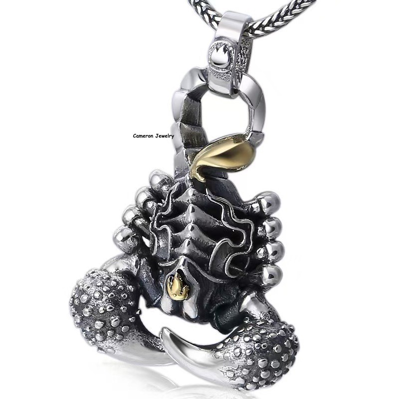 Pure S925 Sterling Silver Men Women Lucky Two-Tone Scorpion Pendant 29-30g